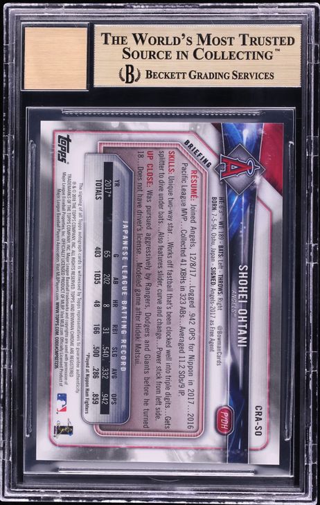 2018 Bowman Chrome Atomic Refractor Shohei Ohtani ROOKIE AUTO /100 #CRA-SO BGS 9.5 GEM MINT