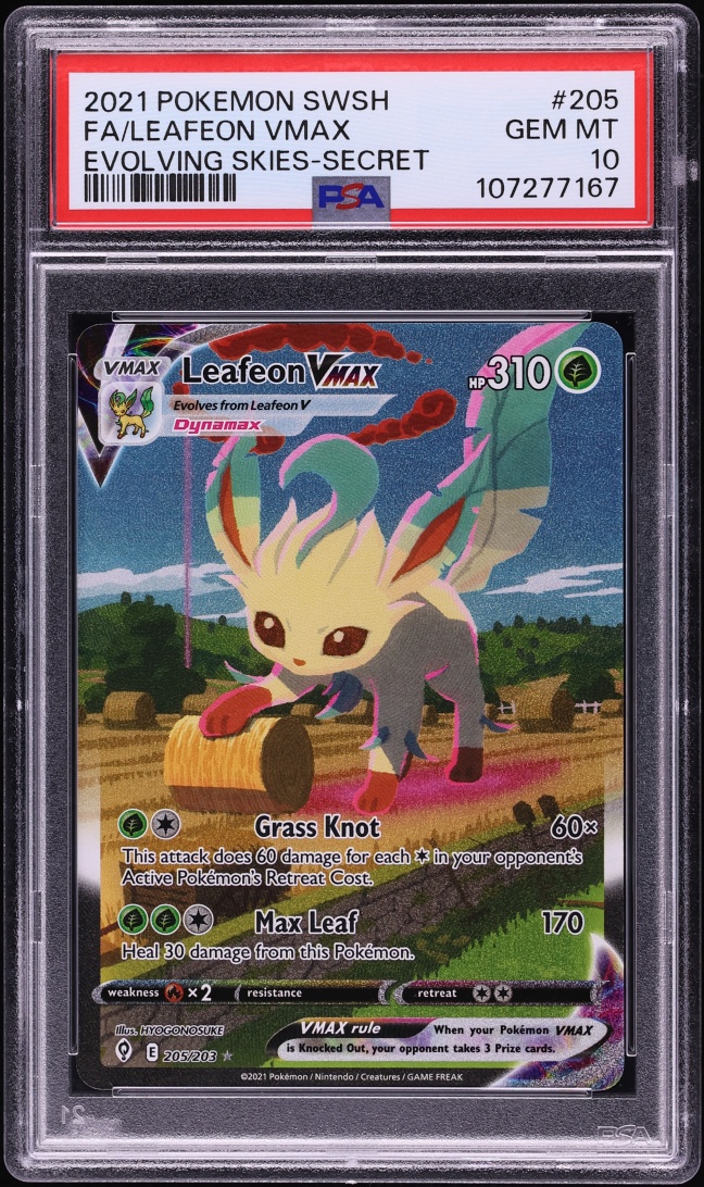 2021 Pokemon Sword & Shield Evolving Skies Full Art Leafeon VMAX #205 PSA 10 GEM MINT