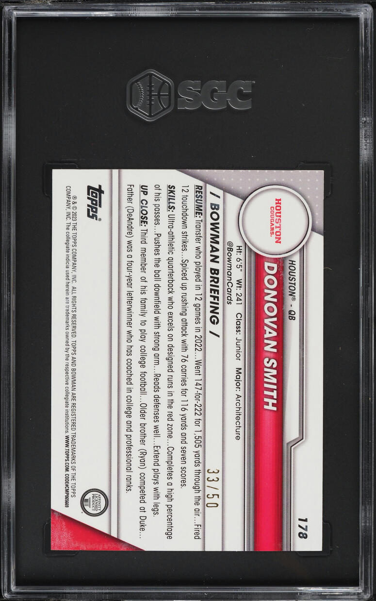 2023 Bowman Chrome University Gold Refractor Donovan Smith RC /50 #178 SGC AUTH