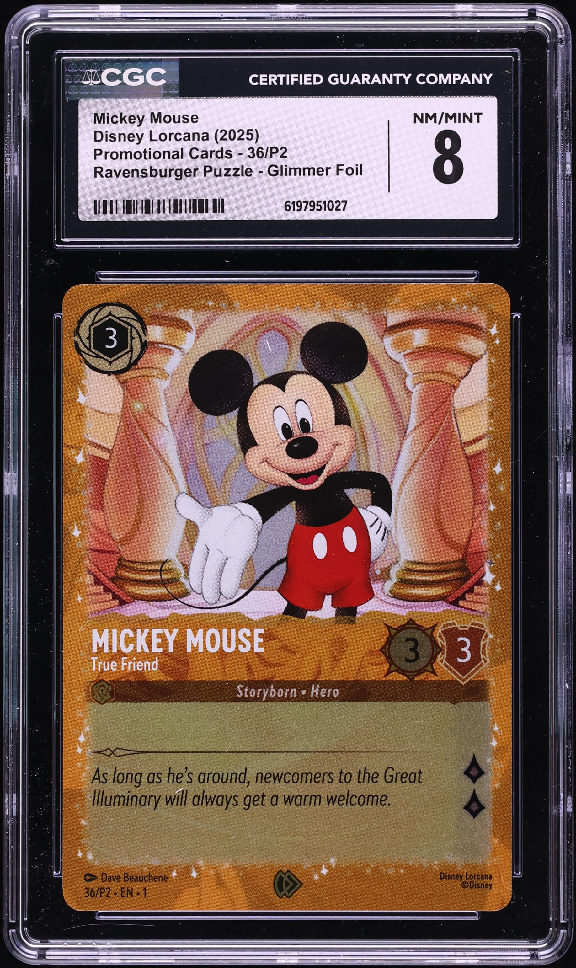 2025 Disney Lorcana Promo Ravensburger Puzzle Glimmer Foil Mickey Mouse True Friend #36 CGC 8