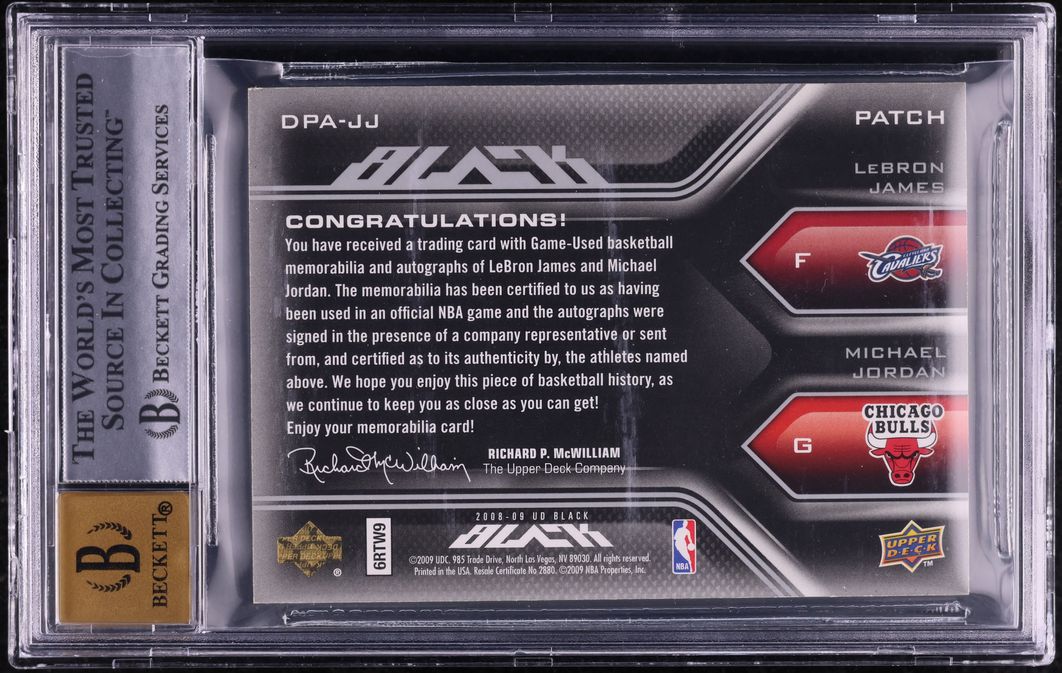 2008 UD Black Dual Michael Jordan LeBron James PATCH AUTO /15 BGS 8.5 NM-MT+