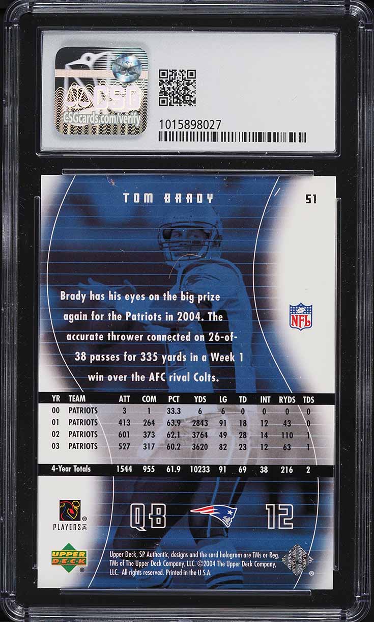 2004 SP Authentic Tom Brady #51 CSG 9.5 GEM MINT