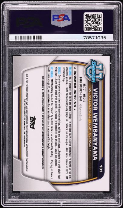 2022 Bowman Chrome University Gold Victor Wembanyama ROOKIE AUTO DNA 10 /50 #101 PSA 10 GEM