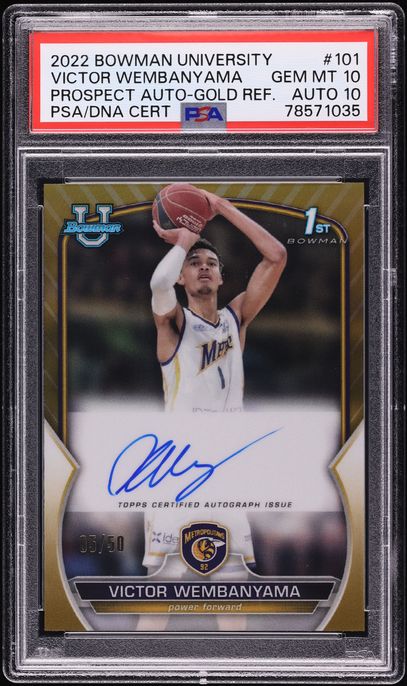 2022 Bowman Chrome University Gold Victor Wembanyama ROOKIE AUTO DNA 10 /50 #101 PSA 10 GEM