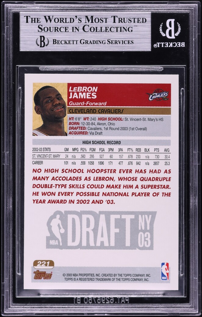 2003 Topps 1st Edition LeBron James ROOKIE #221 BGS 9 MINT