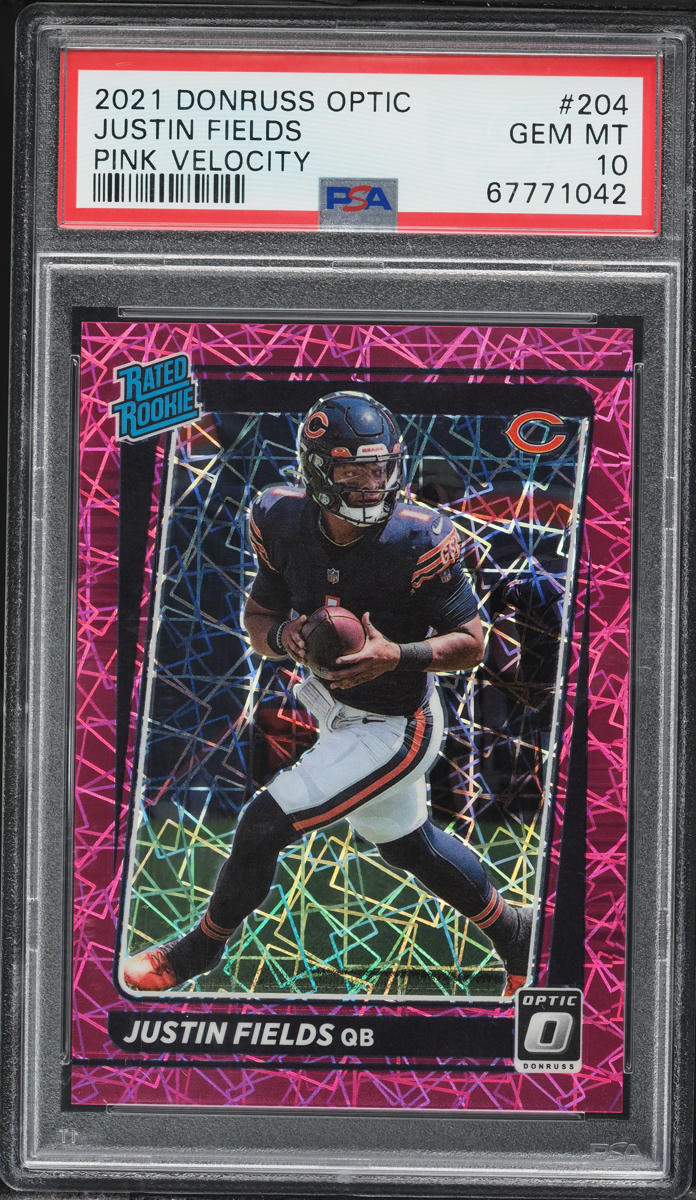 2021 Donruss Optic Pink Velocity Justin Fields ROOKIE /79 #204 PSA 10 GEM MINT