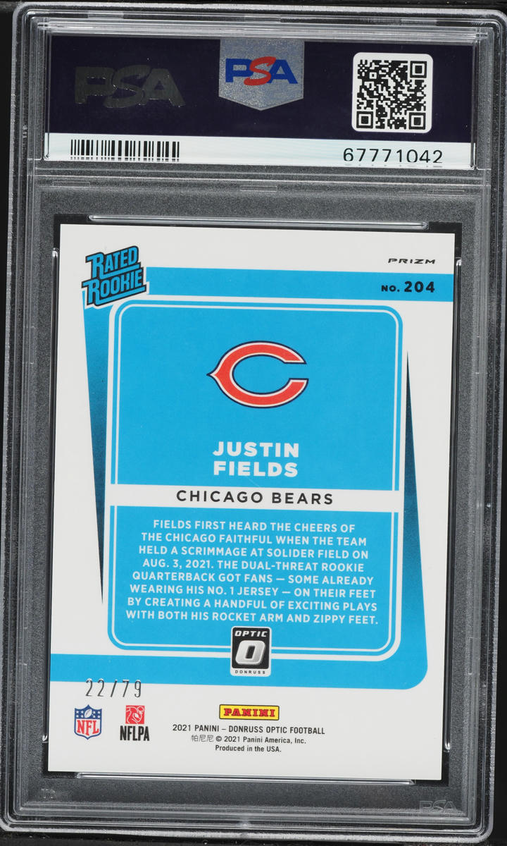 2021 Donruss Optic Pink Velocity Justin Fields ROOKIE /79 #204 PSA 10 GEM MINT