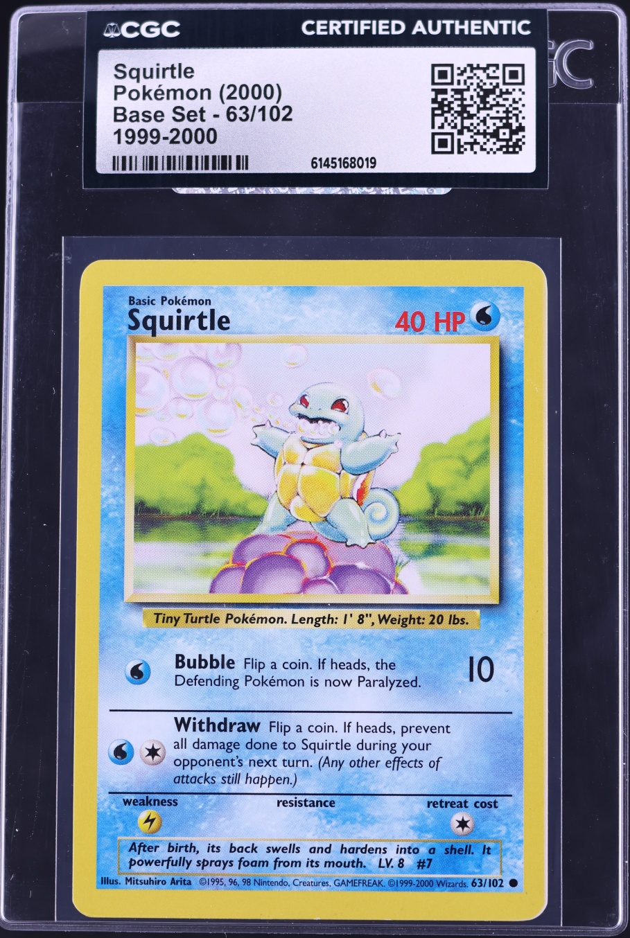 1999-2000 Pokemon Base Set Squirtle #63 CGC AUTH