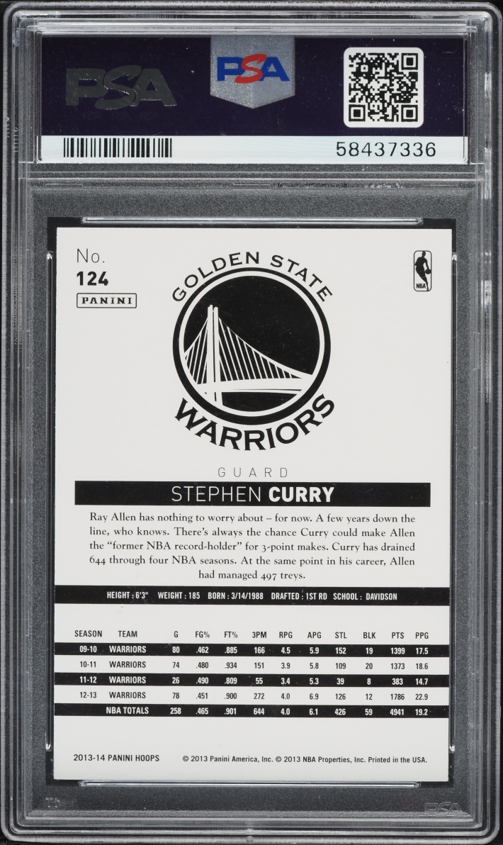 2013 Hoops Stephen Curry #124 PSA 9 MINT