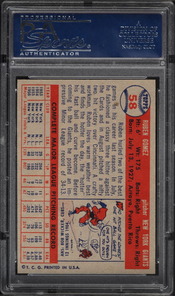1957 Topps Ruben Gomez #58 PSA 9 MINT