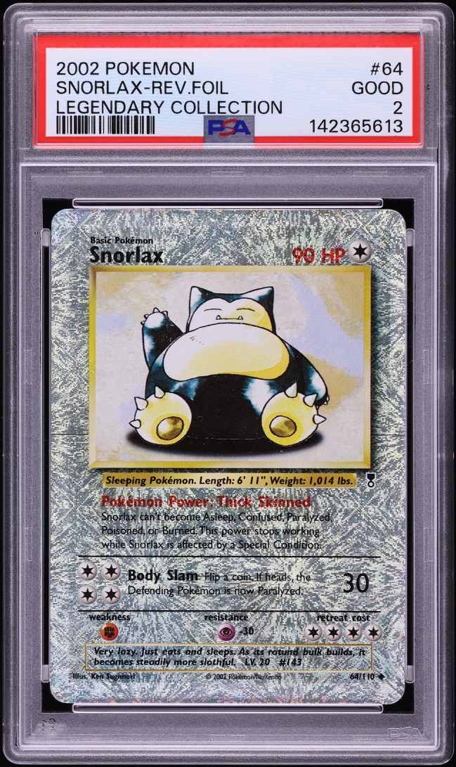 2002 Pokemon Legendary Collection Reverse Holo Snorlax #64 PSA 2 GD