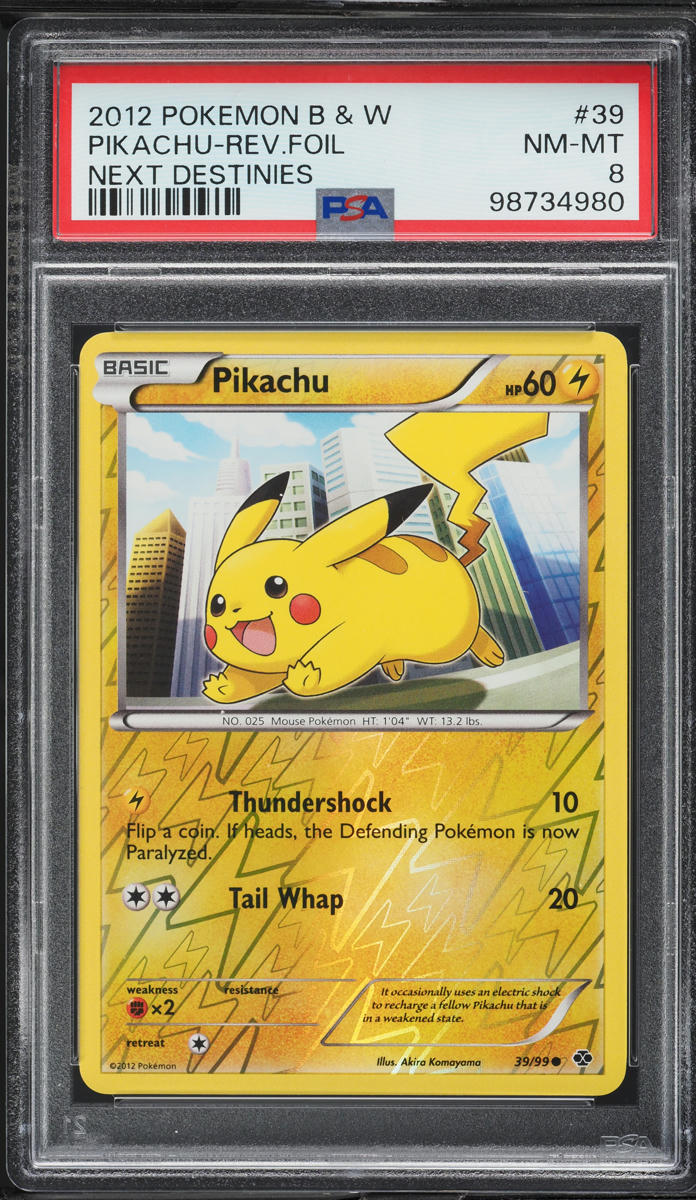 2012 Pokemon Black & White Next Destinies Reverse Holo Pikachu #39 PSA 8 NM-MT