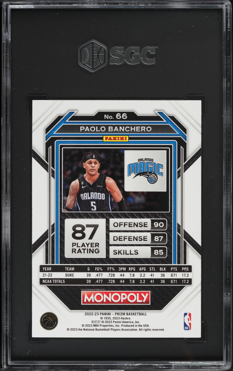 2022 Panini Prizm Monopoly Paolo Banchero ROOKIE #66 SGC 10 GEM MINT