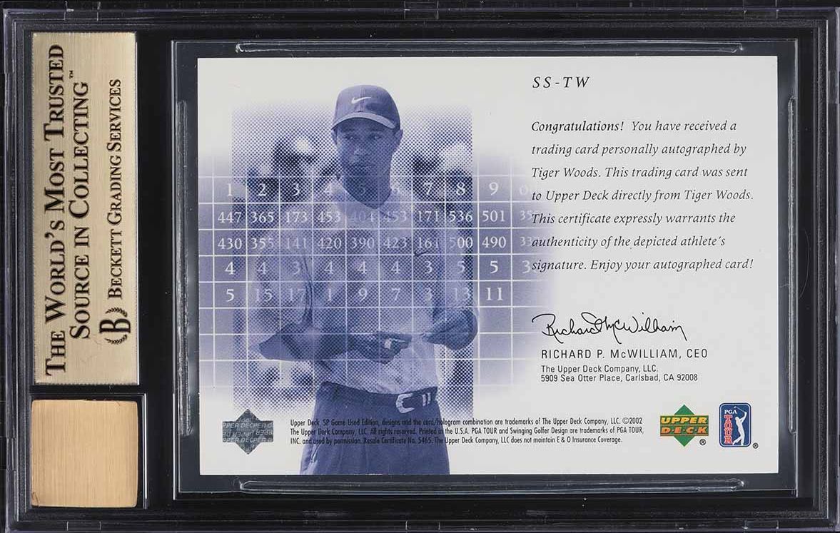 2002 SP Game Used Scorecard Tiger Woods AUTO #SS-TW BGS 9.5 GEM MINT