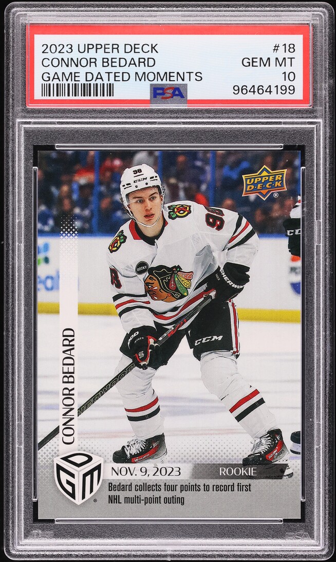 2023 Upper Deck Game Dated Moments Connor Bedard ROOKIE #18 PSA 10 GEM MINT