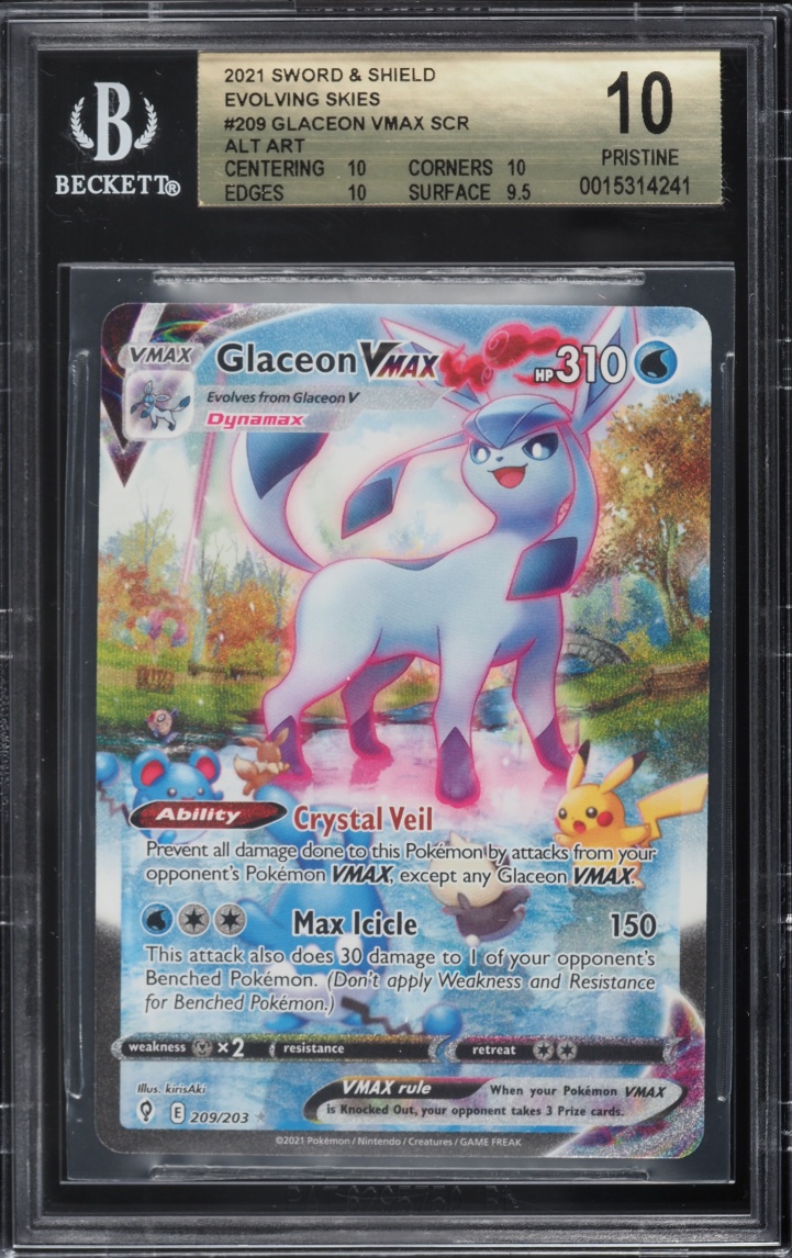 2021 Pokemon Sword & Shield Evolving Skies Alt Art Glaceon VMAX #209 BGS 10 PRISTINE
