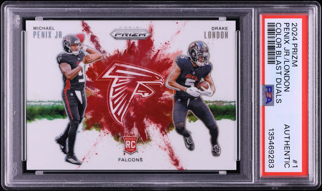2024 Panini Prizm Color Blast Duals Michael Penix Jr. & Drake London ROOKIE #1 PSA AUTH