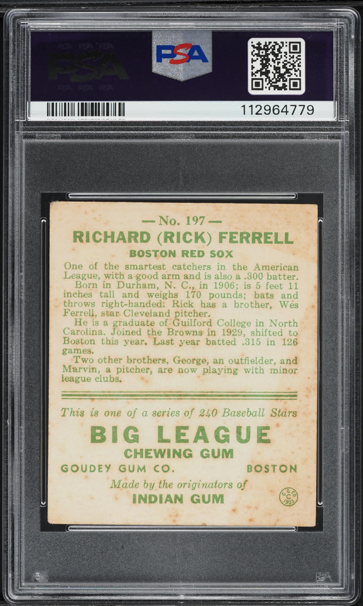 1933 Goudey Rick Ferrell #197 PSA 2 GD
