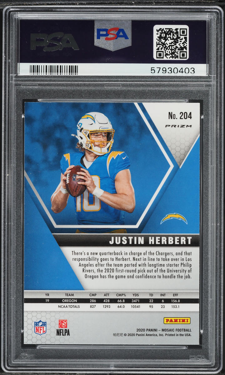 2020 Panini Mosaic Prizm Justin Herbert ROOKIE #204 PSA 10 GEM MINT