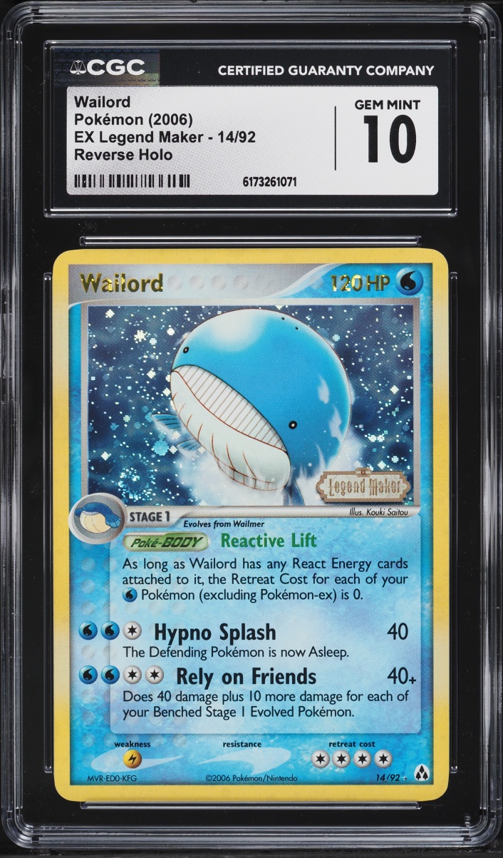 2006 Pokemon EX Legend Maker Reverse Holo Wailord #14 CGC 10 GEM MINT