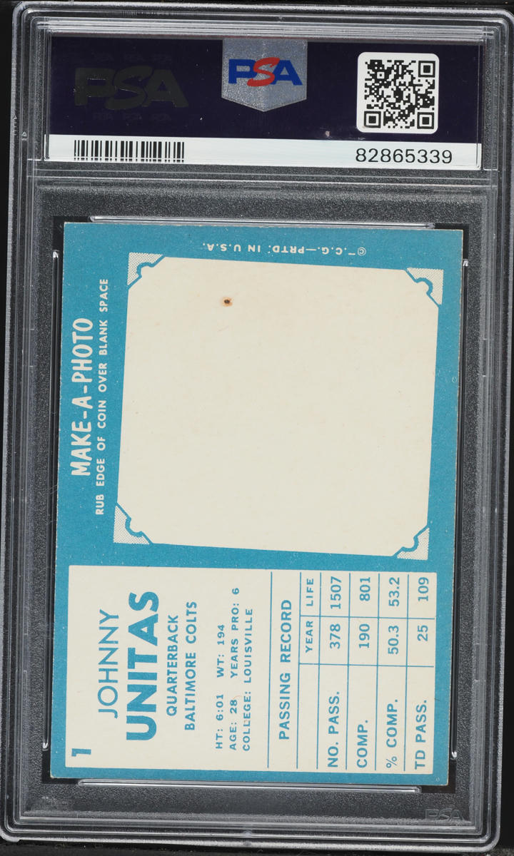 1961 Topps Football Johnny Unitas #1 PSA 7 NRMT
