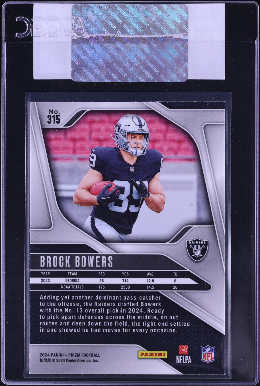 2024 Panini Prizm Brock Bowers ROOKIE #315 CGC AUTH