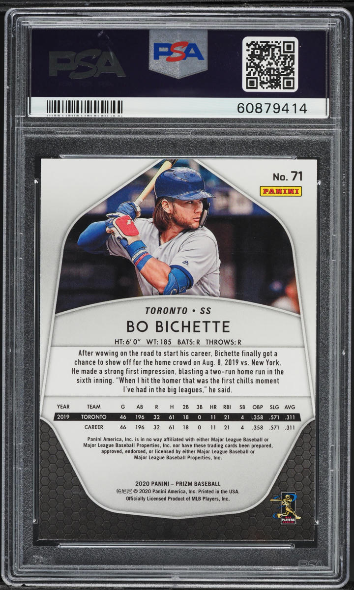 2020 Panini Prizm Bo Bichette ROOKIE #71 PSA 10 GEM MINT
