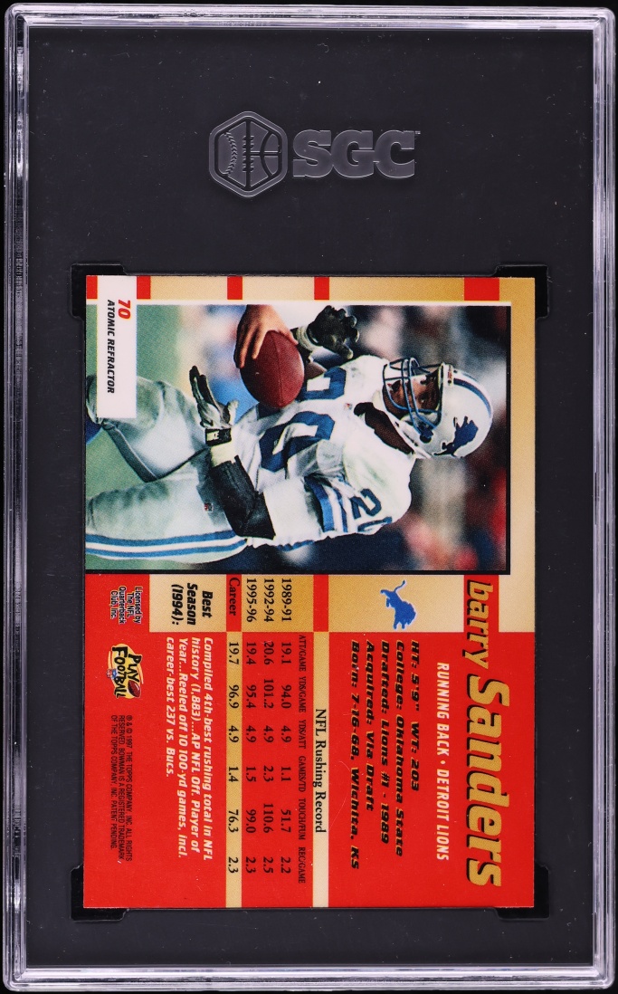 1997 Bowman's Best Atomic Refractor Barry Sanders #70 SGC 10 GEM MINT