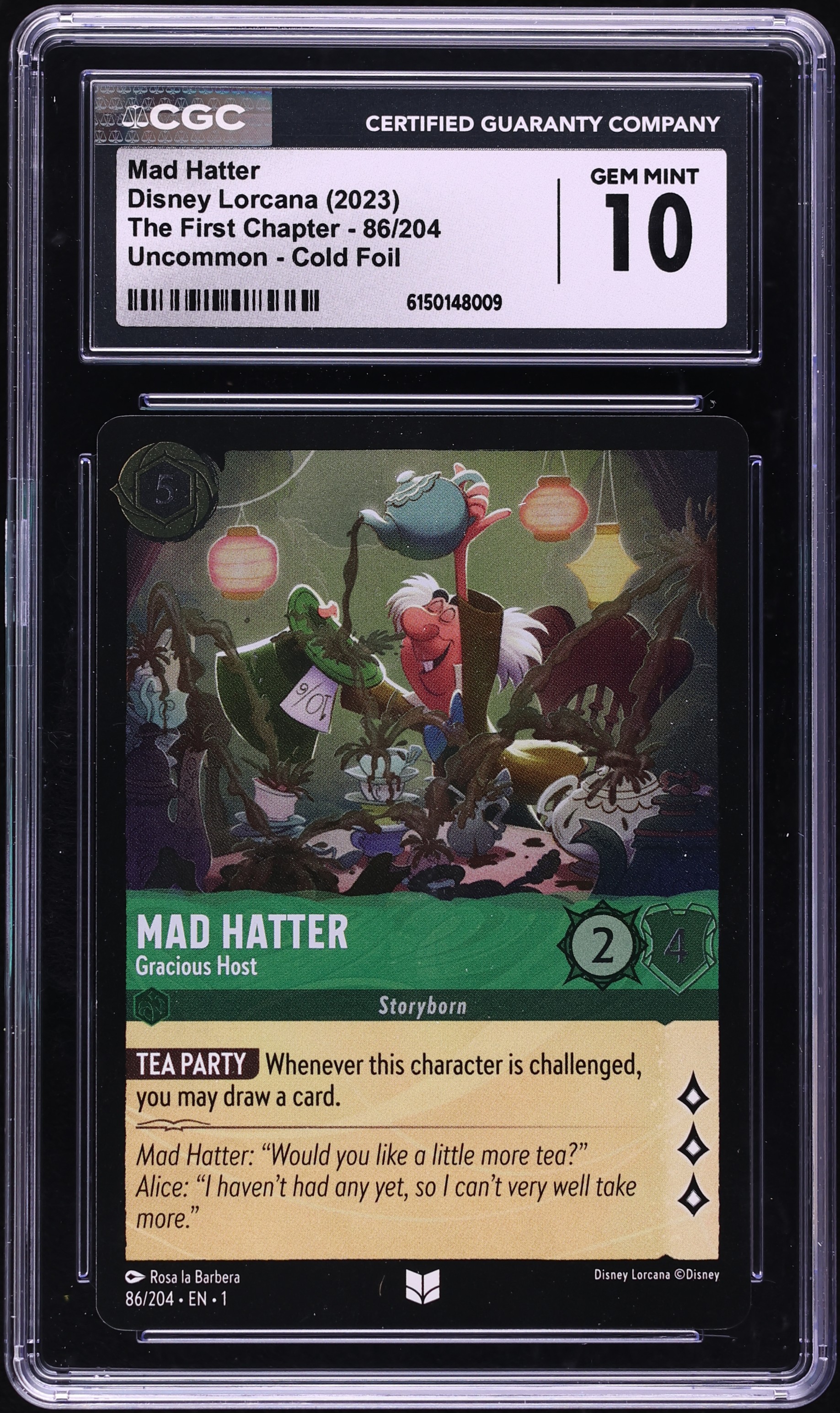 2023 Disney Lorcana The First Chapter Cold Foil Mad Hatter Gracious Host #86 CGC 10 GEM MINT