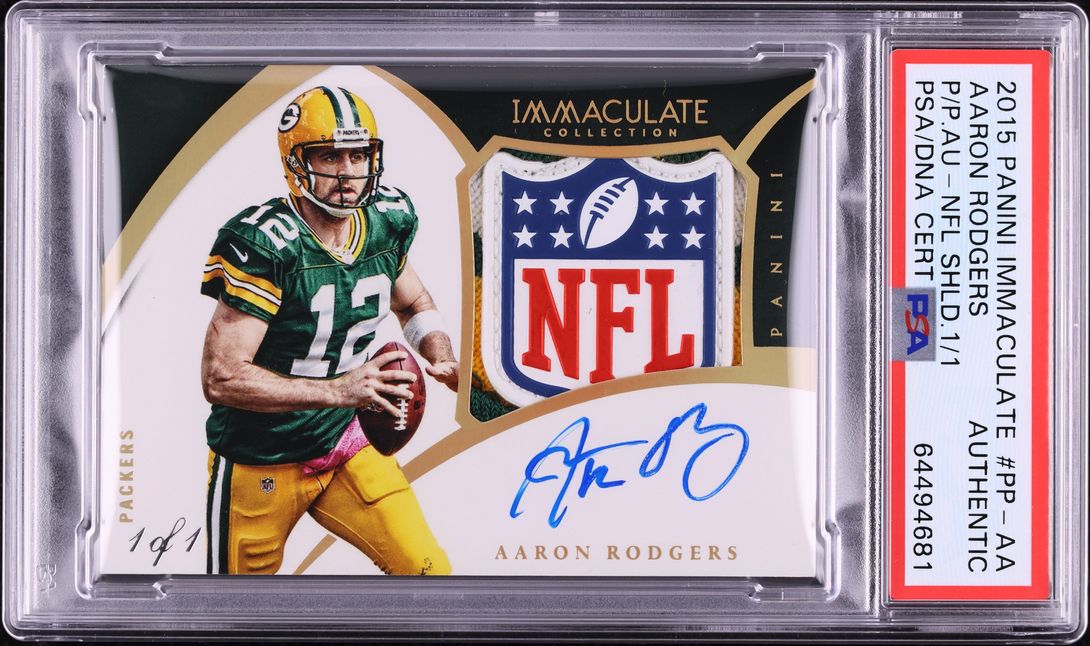 2015 Immaculate Premium Aaron Rodgers NFL SHIELD PATCH AUTO 1/1 #PP-AA PSA AUTH