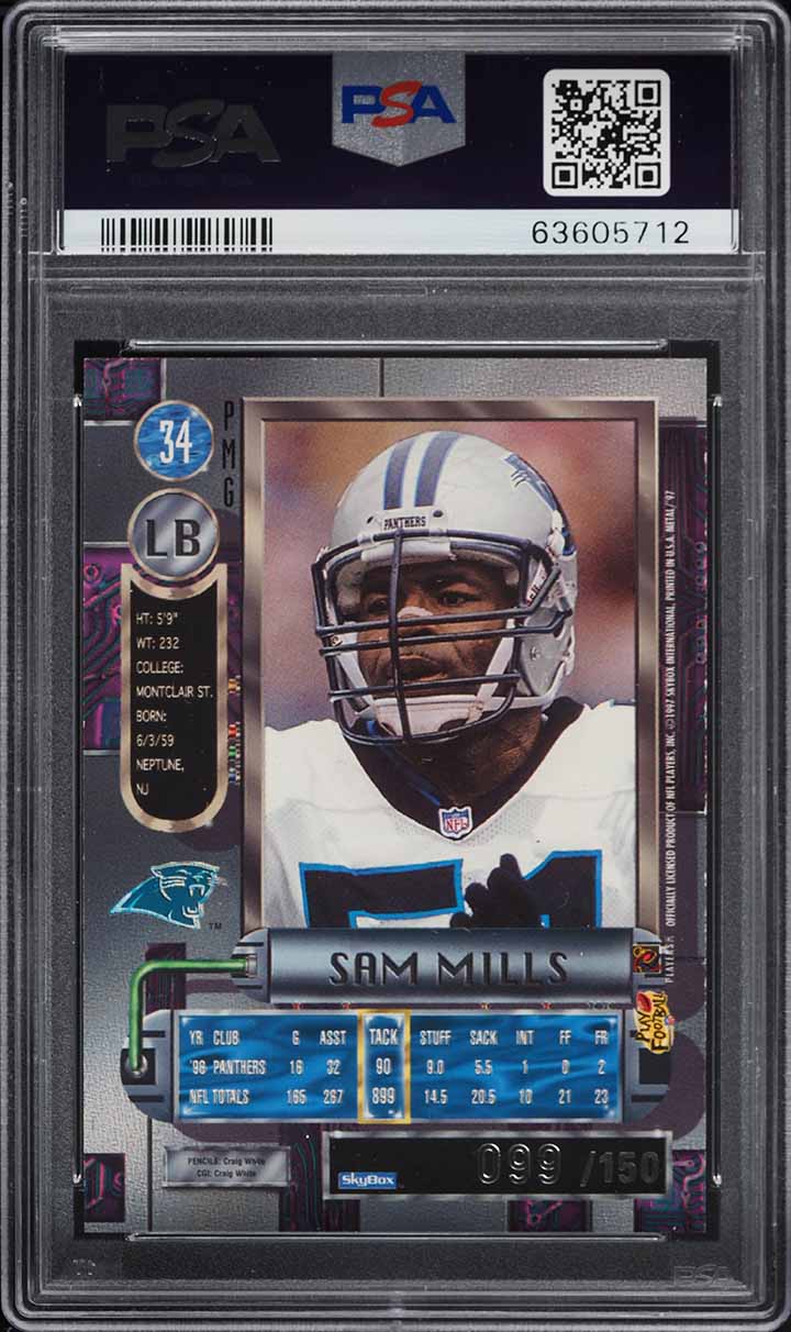 1997 Metal Universe Precious Metal Gems PMG Red Sam Mills /150 #34 PSA 7 NRMT
