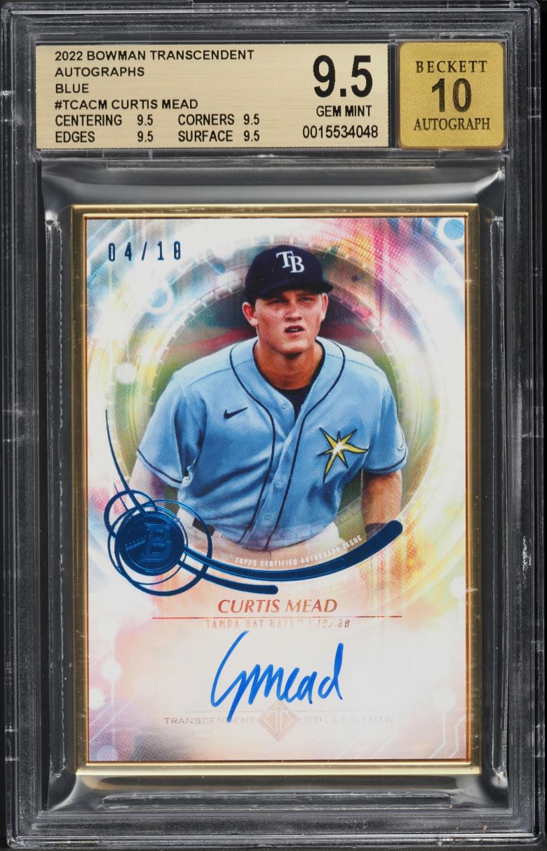 2022 Bowman Transcendent Blue Curtis Mead ROOKIE AUTO /10 #TCACM BGS 9. ...