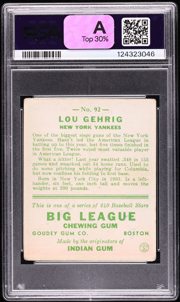 1933 Goudey Lou Gehrig #92 PSA 2 GD