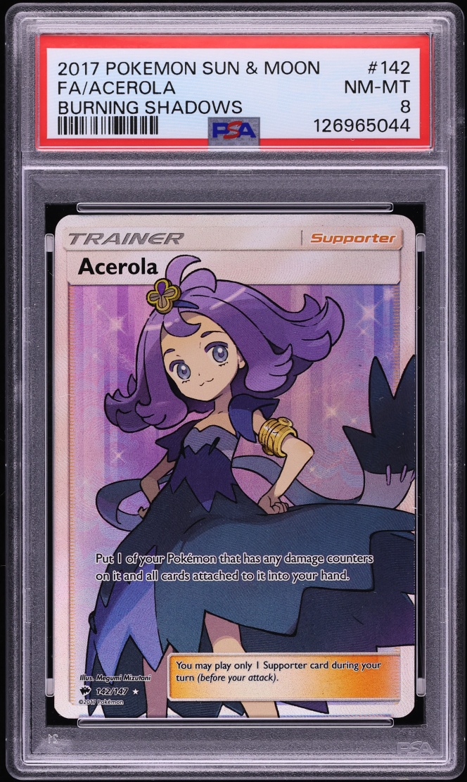 2017 Pokemon Sun & Moon Burning Shadows Full Art Acerola #142 PSA 8 NM-MT