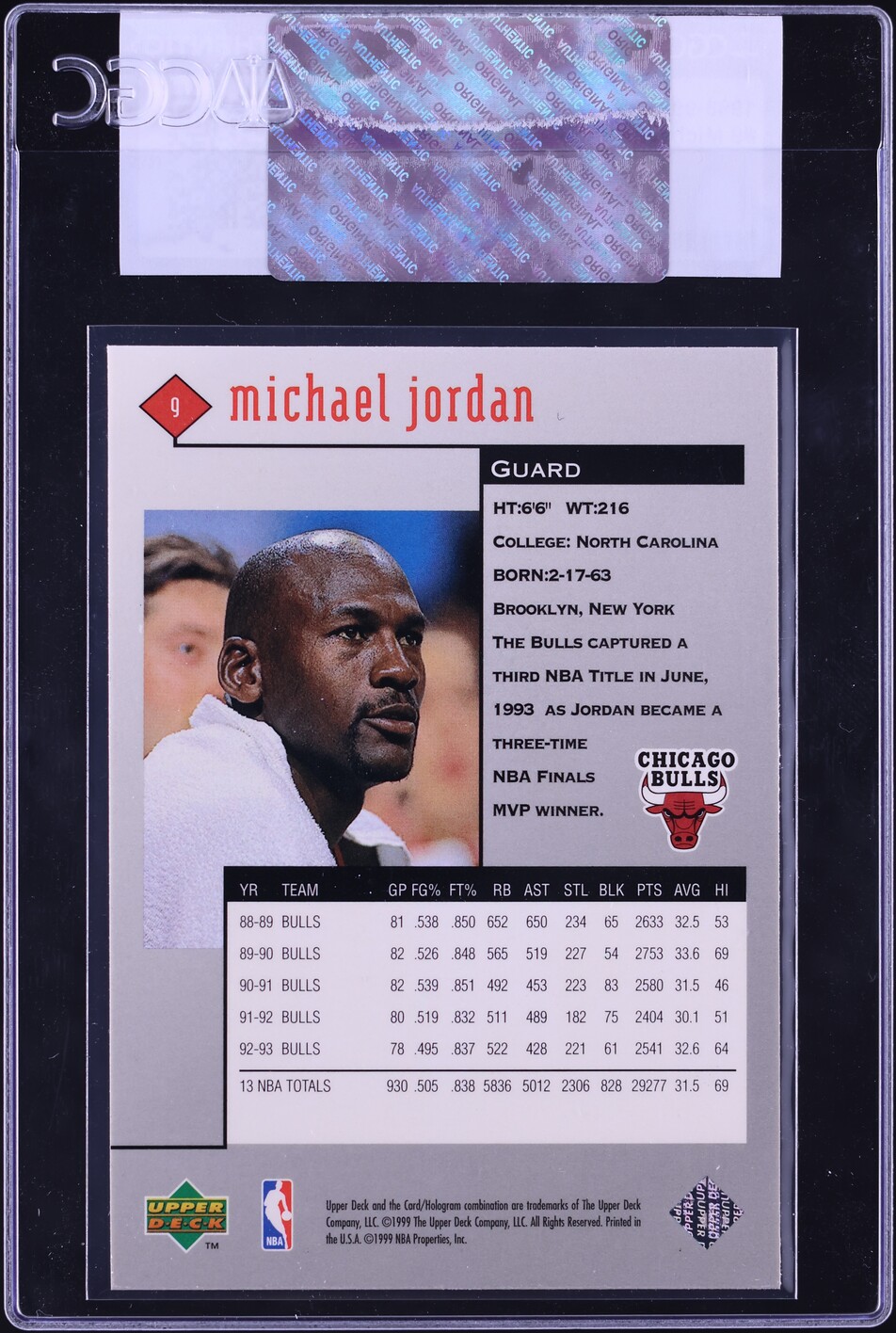1998 Black Diamond Single Michael Jordan #9 CGC AUTH
