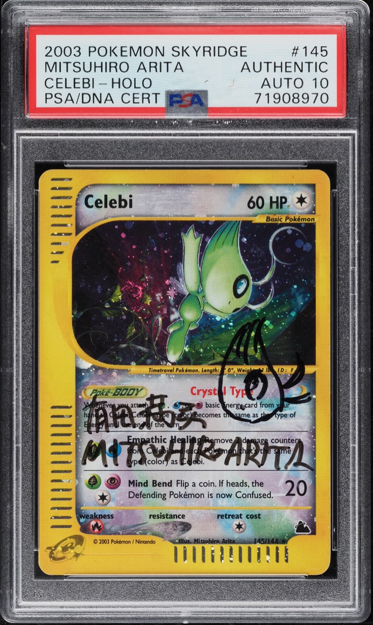 2003 Pokemon Skyridge Holo Crystal Celebi Mitsuhiro Arita AUTO DNA 10 PSA AUTH