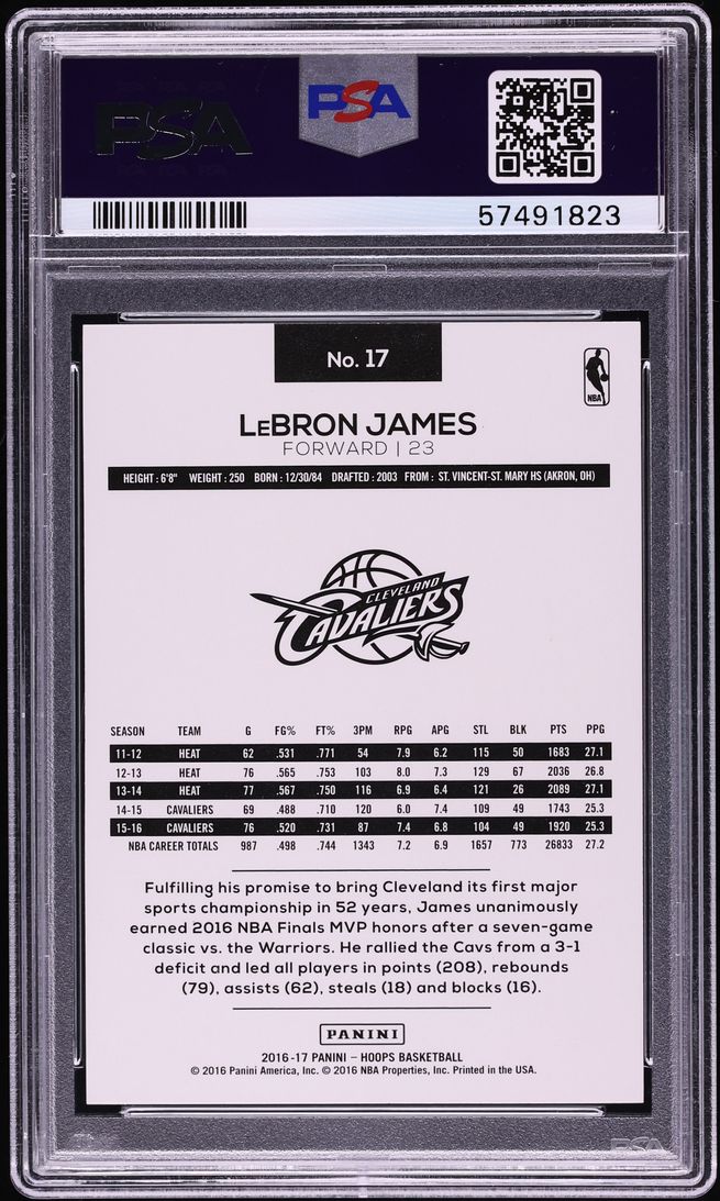 2016 Hoops LeBron James #17 PSA 9 MINT