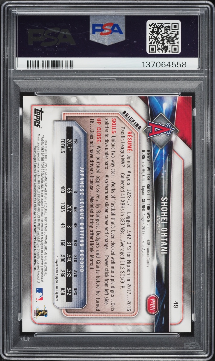 2018 Bowman Shohei Ohtani ROOKIE #49 PSA 8 NM-MT