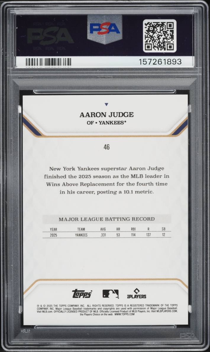2025 Topps MLB MVP Collection Orange Foil Aaron Judge /25 #46 PSA 10 GEM MINT