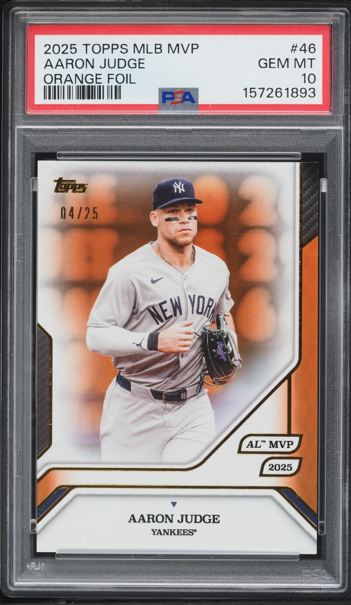 2025 Topps MLB MVP Collection Orange Foil Aaron Judge /25 #46 PSA 10 GEM MINT