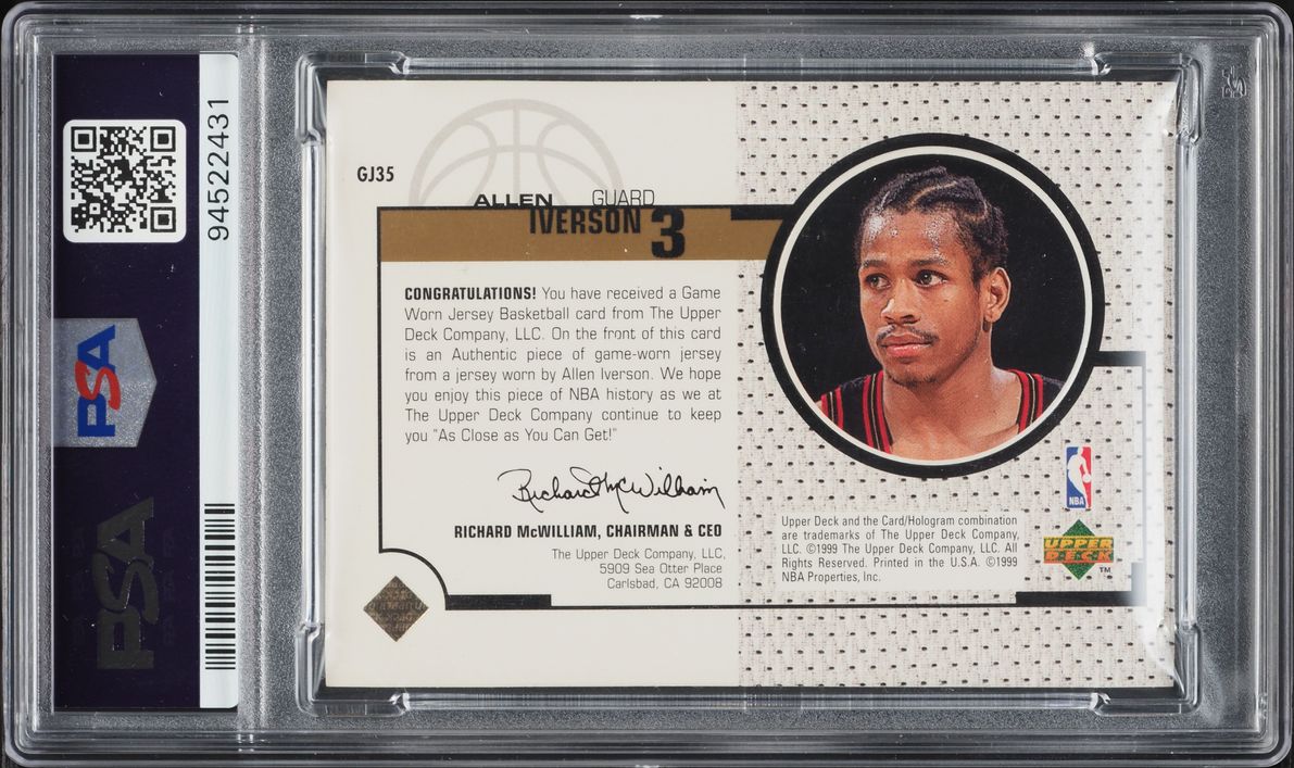 1998 Upper Deck Game Jersey Allen Iverson PATCH #GJ35 PSA 10 GEM MINT