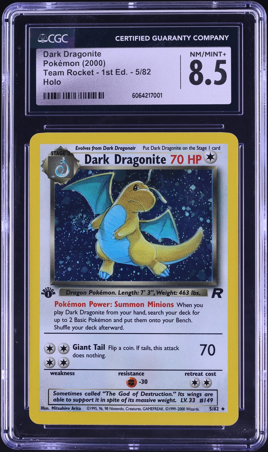 2000 Pokemon Team Rocket 1st Edition Holo Dark Dragonite #5 CGC 8.5 NM-MT+ - Main Image