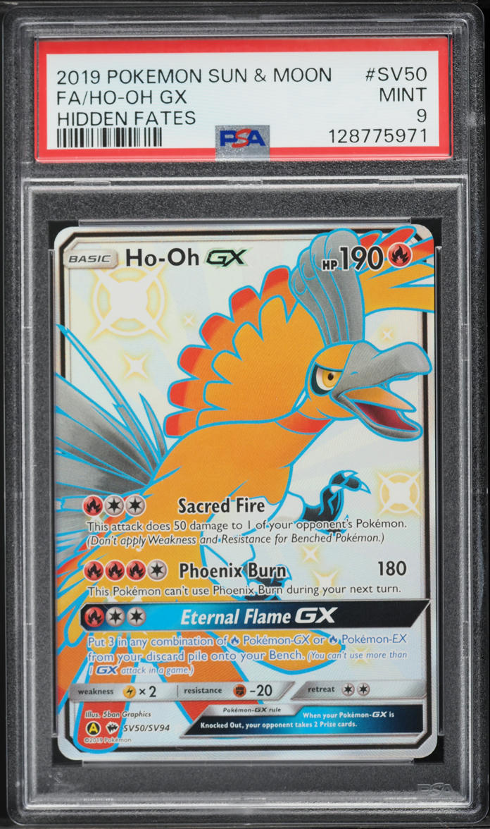2019 Pokemon Sun & Moon Hidden Fates Full Art Ho-Oh GX #SV50 PSA 9 MINT