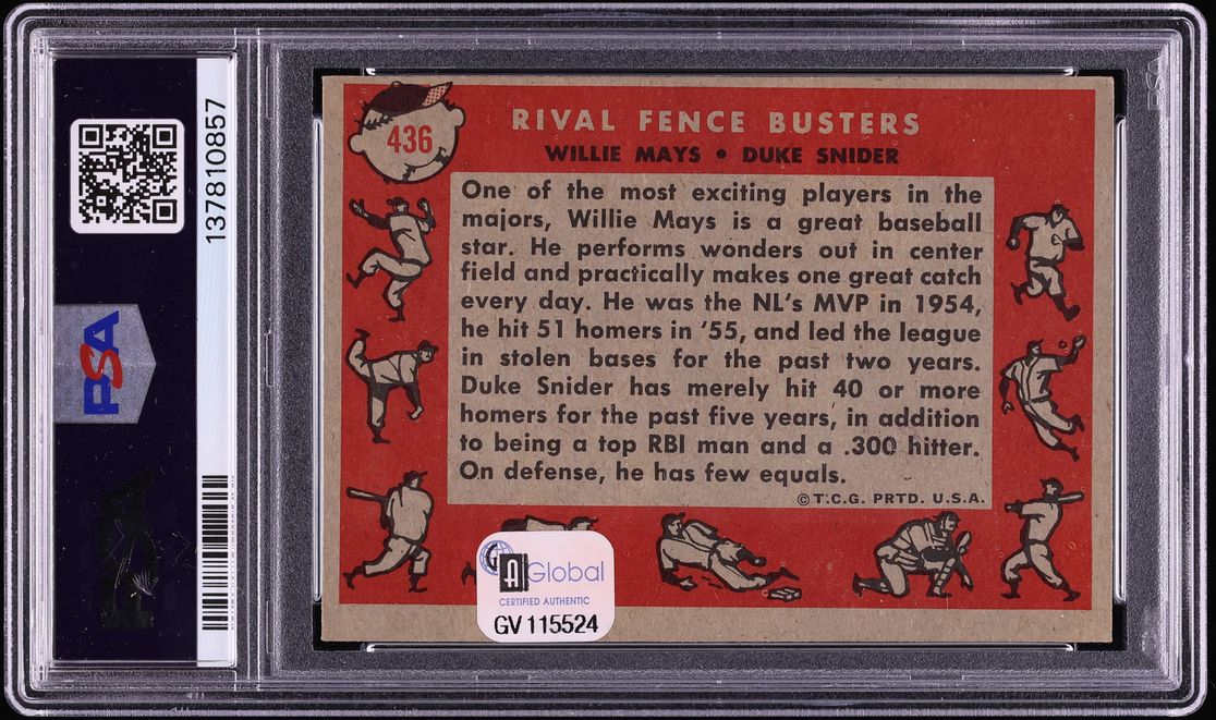 1958 Topps Willie Mays AUTO DNA 10 #436 PSA 6 EXMT