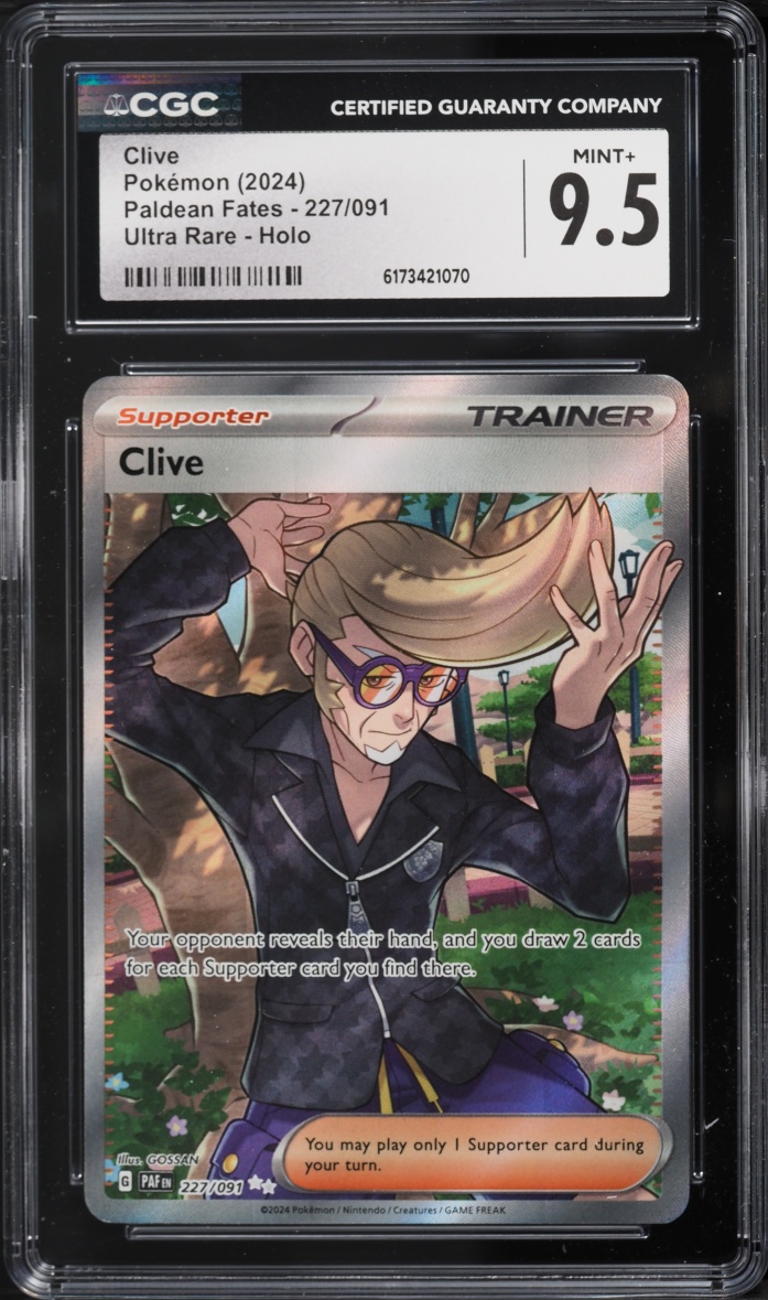 2024 Pokemon Scarlet & Violet Paldean Fates Full Art Clive #227 CGC 9.5 MINT+