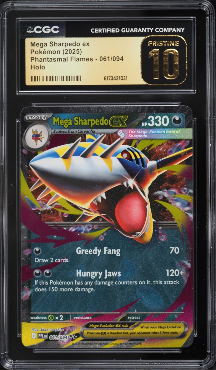 2025 Pokemon Mega Evolution Phantasmal Flames Holo Mega Sharpedo Ex #61 CGC 10 PRISTINE