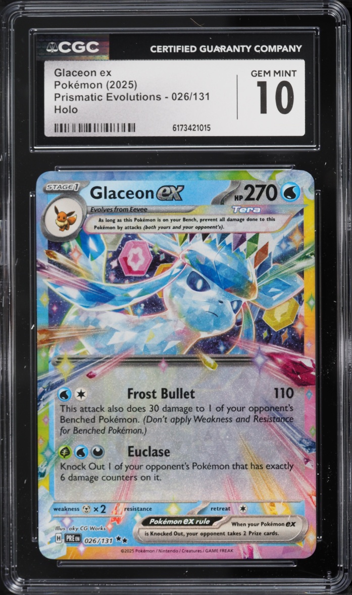 2025 Pokemon Scarlet & Violet Prismatic Evolutions Holo Glaceon EX #26 CGC 10 GEM MINT