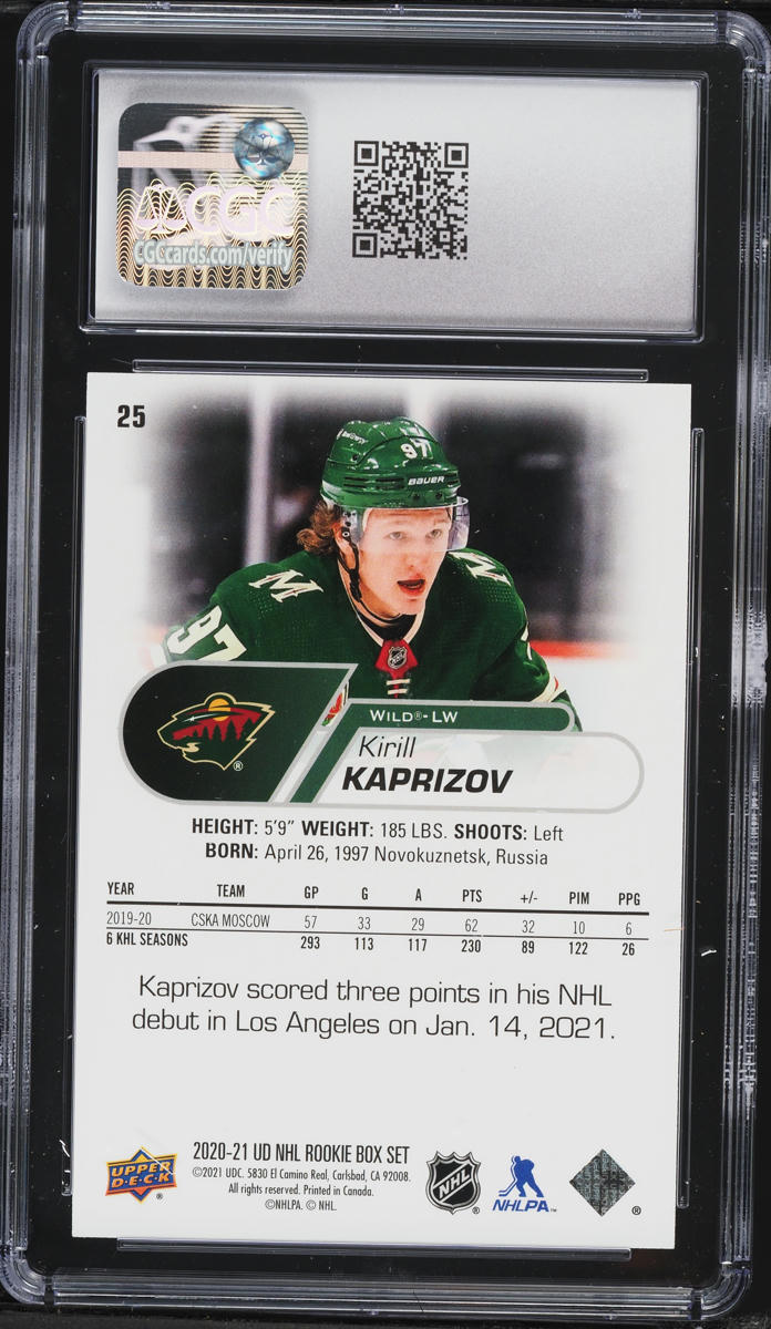 2020 Upper Deck Box Set Kirill Kaprizov ROOKIE #25 CGC 10 GEM MINT