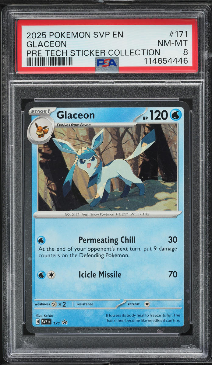 2025 Pokemon SV Black Star Promo Prismatic Evolution Glaceon #171 PSA 8 NM-MT