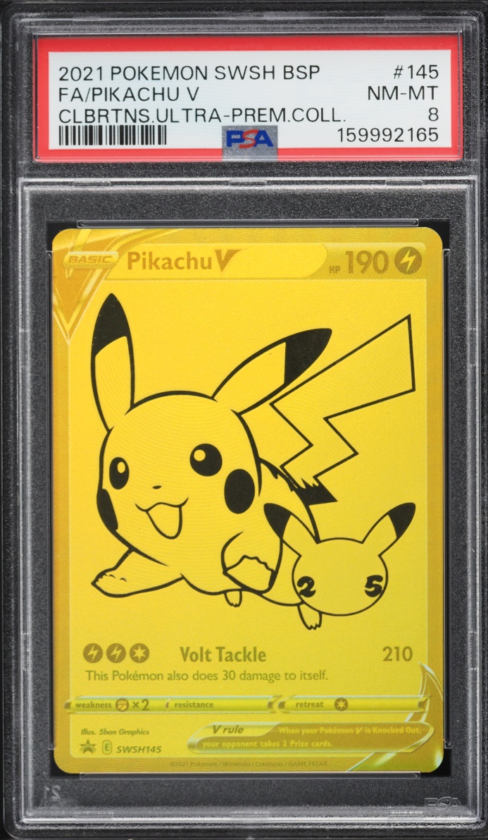 2021 Pokemon Sword & Shield Promo Celebrations Ultra Premium Full Art Pikachu V #SWSH145 PSA 8
